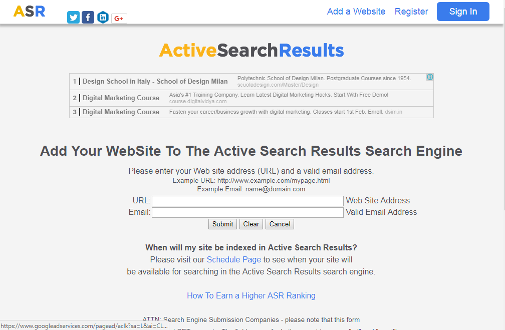 free search engine for website active search result